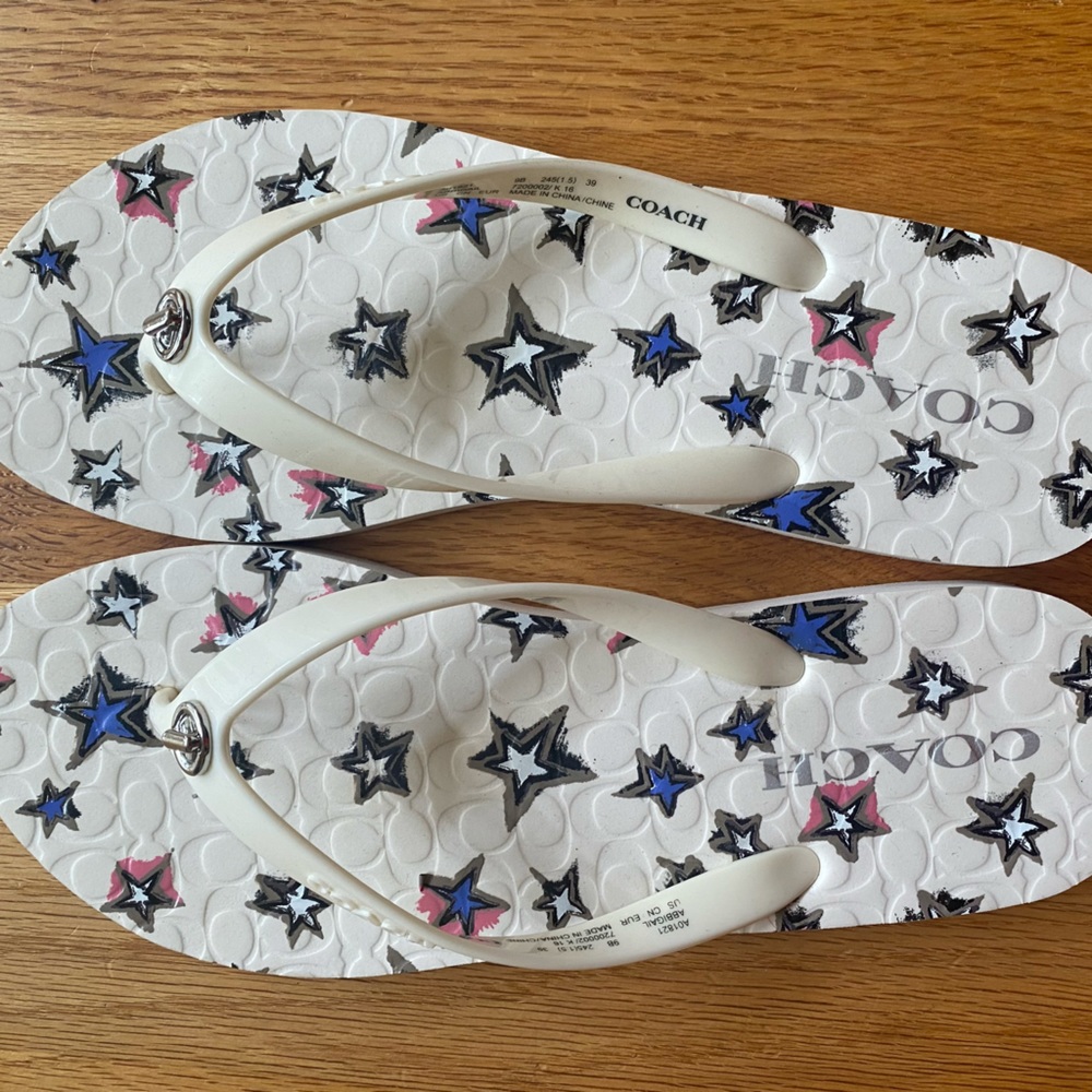 Coach Abbigail Star White Flip Flops (EUC)